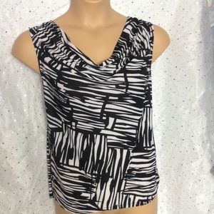 TNO Black White Zebra Style Cowl Neck Career Top Plus 1X